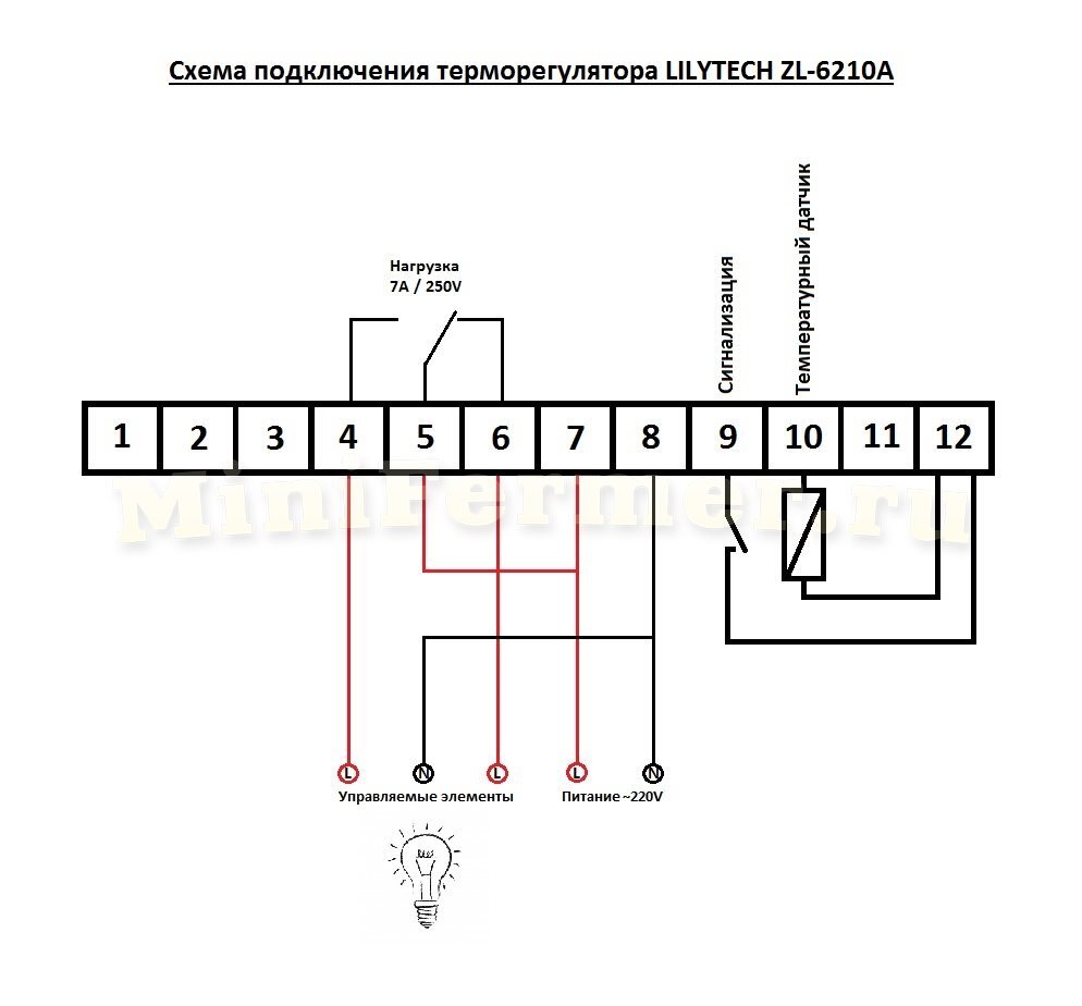 Схема подключения терморегулятора