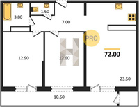 Продажа двухкомнатной квартиры 72.00/25.50/23.50 24/24 Новороссийская ул, д. 90/2/2 Корпус 2