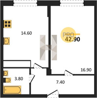 Продажа однокомнатной квартиры 42.90/16.90/14.60 9/9 Гагарина ул, д. 148/4/2 Корпус 2