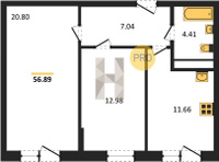Продажа двухкомнатной квартиры 56.89/33.78/11.66 2/12 Базовская ул, д. 21/4 Корпус 4
