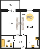 Продажа однокомнатной квартиры 43.49/14.13/18.37 2/12 Базовская ул, д. 21/4 Корпус 4