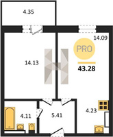 Продажа однокомнатной квартиры 43.28/14.13/18.32 6/12 Базовская ул, д. 21/4 Корпус 4
