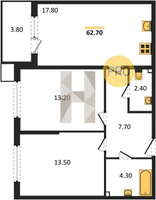 Продажа двухкомнатной квартиры 62.70/26.70/17.80 2/18 Героя Пешкова ул, Корпус 28 (уч. 894)