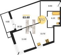 Продажа двухкомнатной квартиры 63.60/30.10/13.70 2/18 Героя Пешкова ул, Корпус 28 (уч. 894)