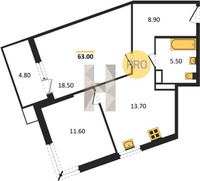 Продажа двухкомнатной квартиры 63.00/30.10/13.70 17/18 Героя Пешкова ул, Корпус 28 (уч. 894)