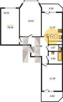 Продажа трехкомнатной квартиры 72.15/41.74/11.37 4/22 Целиноградская ул, д. 2И/1 Корпус 1