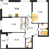 Продажа трехкомнатной квартиры 70.50/36.40/16.90 2/16 им. Марины Цветаевой ул, д. д. 7, корп. 1 Корпус 10 (уч. 743 литер