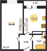 Продажа однокомнатной квартиры 36.60/18.10/10.10 13/16 Южное сияние мкр., Корпус 28
