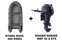 Лодка ПВХ HYDRA NOVA 400 ЛЮКС камуфляж + 4х-тактный лодочный мотор NISSAN MARINE NMF 40 A ETS Hydra + Nissan Marine