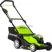 Greenworks Газонокосилка аккумуляторная GreenWorks G24X2LM41K2x с 2 АКБ 4 А/ч и ЗУ (PRC, 24В, 41 см, 2 слота для АКБ, пл