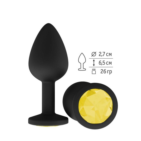Сумерки Богов - Чёрная анальная втулка с кристаллом, 7,3х2,7 см. (желтый)