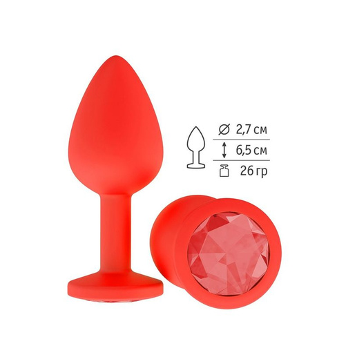 Сумерки Богов - Красная силиконовая анальная пробка с кристаллом, 7.3х2.7 см. (красный)