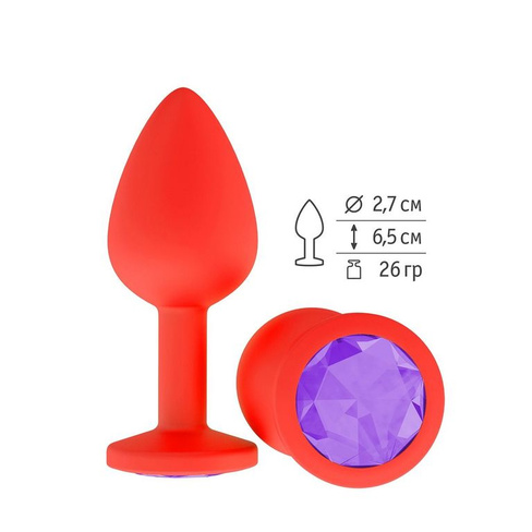 Сумерки Богов - Красная силиконовая анальная пробка с кристаллом, 7.3х2.7 см. (фиолетовый)
