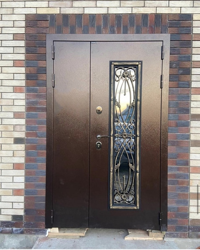Входная дверь металлическая Джулия двустворчатая беленый дуб