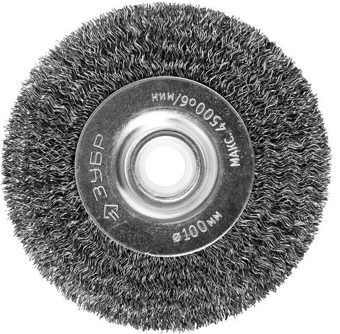 Щетка дисковая для точильно-шлифовального станка, витая стальная проволока 0,3 мм, 100х12,7 мм ″Профессионал″ ЗУБР