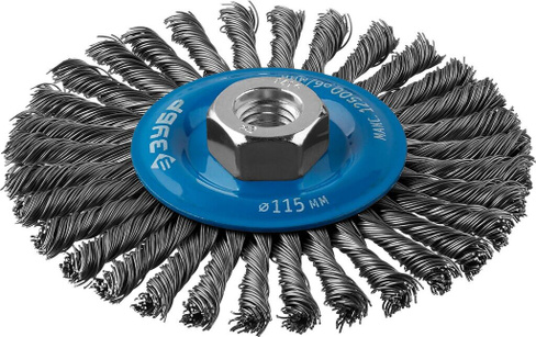 Щетка дисковая для УШМ, плетеные пучки стальной проволоки 0,5 мм, 115ммхМ14 ″Профессионал″ ЗУБР