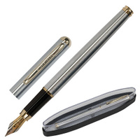 Ручка подарочная перьевая BRAUBERG Maestro СИНЯЯ корпус серебристый с золотистыми деталями 143469