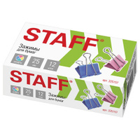 Зажимы для бумаг STAFF Profit Комплект 12 шт. 25 мм на 100 листов цветные картонная коробка 225157