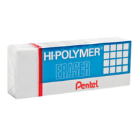 Ластик PENTEL "HI-POLYMER ERASER", 35х16х11,5 мм, белый, прямоугольный, картонный держатель, ZEH-03