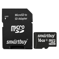 Карта памяти microSDHC 16 GB SMARTBUY 10 Мб/сек. class 10 с адаптером SB16GBSDCL10-01