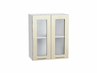 Шкаф верхний с 2-мя остекленными дверцами Валерия-М В 600 Бежевый металлик-Белый Vivat