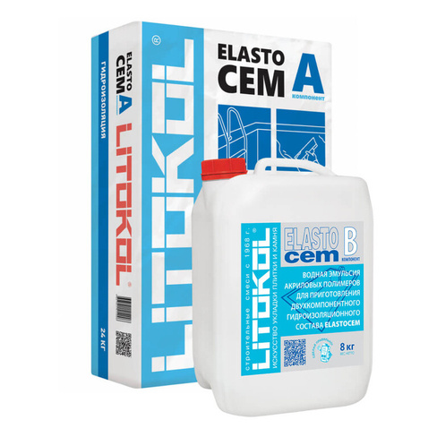 Гидроизоляция Litokol Elastocem A+B (духкомпонентная), 32 кг