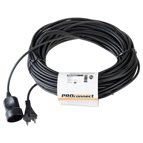 Удлинитель-шнур PROconnect ПВС 2х0.75, 30 м, б/з, 6 А, 1300 Вт, IP20, черны