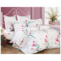 Комплект постельного белья СайлиД A-152, 1.5-спальное, поплин, белый/зеленый/розовый