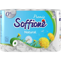 Туалетная бумага Soffione Premio Natural трехслойная белая 12 рул., без запаха