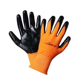 Перчатки с двухслойным нитриловым покрытием ладони оранжевые (AWG-L-03)