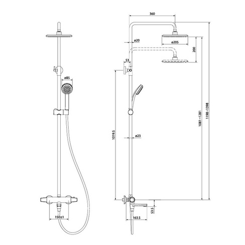 Душевая система с термостатом и изливом для ванны IDDIS Torr (TORSBBTi06)