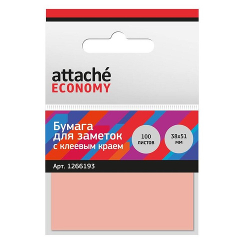 Стикеры Attache Economy 38x51 мм неоновые розовые (1 блок на 100 листов)