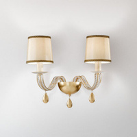 Emme Pi Light светильник настенный, 2 абажура цвета слоновой кости d12 см, подвесы с золотым покрытием, прозрачные крист