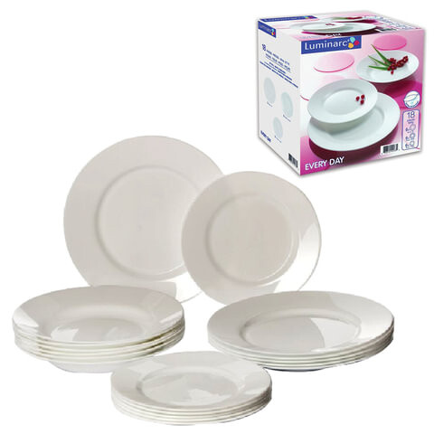 Набор посуды столовый 18 предметов белое стекло Everyday LUMINARC Q9318