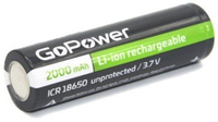 Аккумулятор 18650 Li-on 2000mAh, 3,6V без защиты с плоским контактом "GoPow