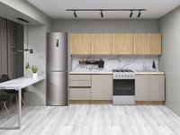 Кухонный гарнитур Женева 260 см Дуб Палермо / Серый камень, Без антресольных шкафов и пенала