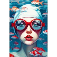 Картина на холсте Постер-лайн Девушка с рыбами 40x60 см ПОСТЕР-ЛАЙН КАРТИНА НА ХОЛСТЕ Картины