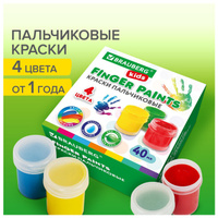 Краски пальчиковые BRAUBERG KIDS 4 цвета по 40мл для малышей от 1 года