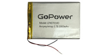 Аккумулятор Li-Pol LP4070100 PK1 3.7V 3000mAh (толщ.4,0мм, шир.70мм, дл.100мм) "GoPower"