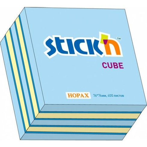 Блок самоклеящийся бумажный STICK`N 21340, 76x76, 400 л, 3 цв, неон+пастель, голубой 12 шт./кор.