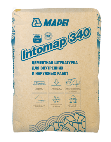 Штукатурка цементная Mapei Intomap 340 серая, 25 кг