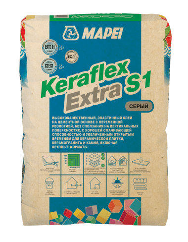 Клей для плитки и керамогранита Keraflex Extra S1 серый, 25 кг