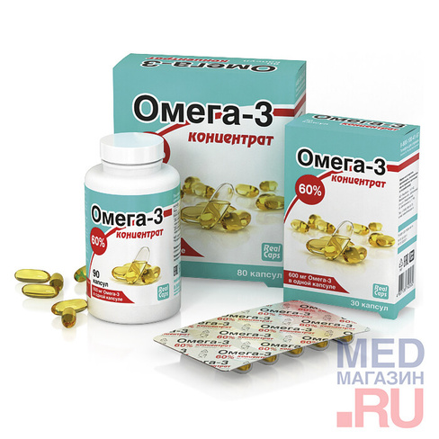 Омега-3 концентрат 60% Real Caps, 30 капсул по 1000 мг